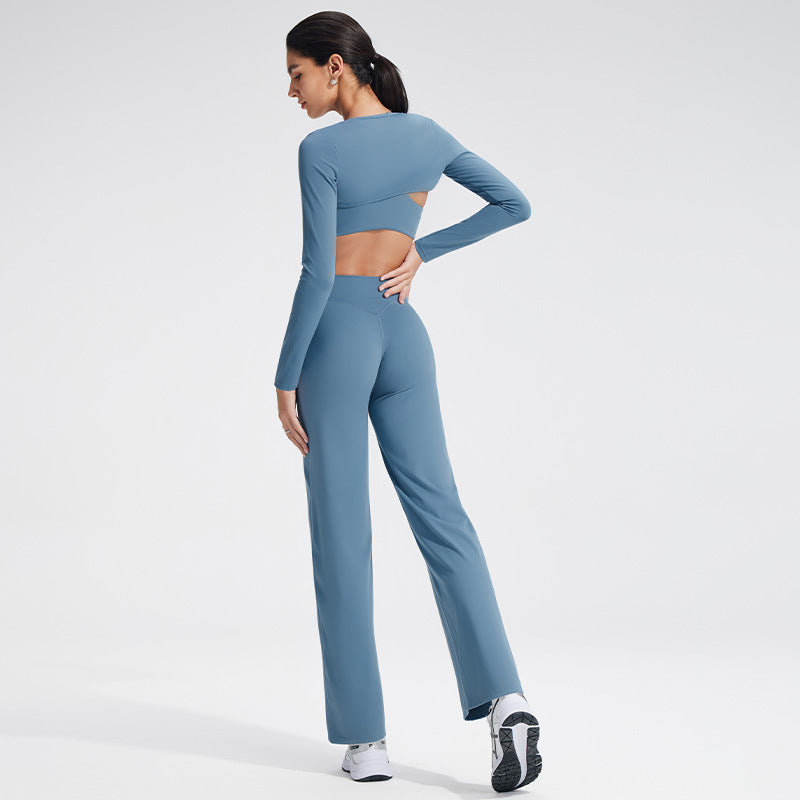 Slim Fit Yoga Set with Sheer Wrap & Moisture-Wicking Fabric