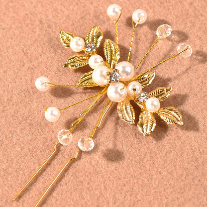Gold Pearl Olive Leaf Hair Vine Bridal Wedding Accessory