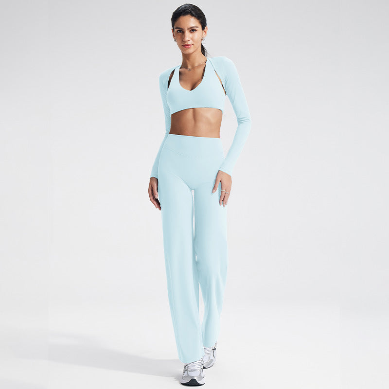 Slim Fit Yoga Set with Sheer Wrap & Moisture-Wicking Fabric
