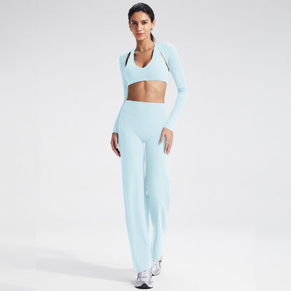 Slim Fit Yoga Set with Sheer Wrap & Moisture-Wicking Fabric
