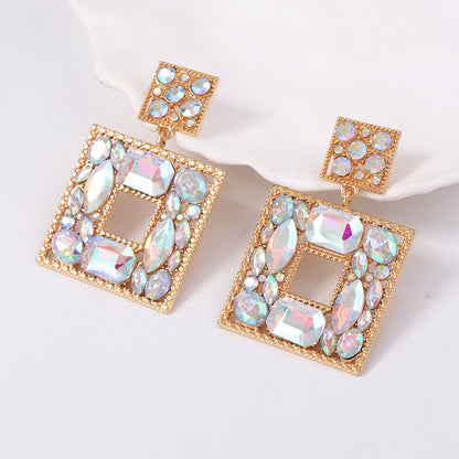 Earrings Geometric Square Colorful Rhinestone Statement