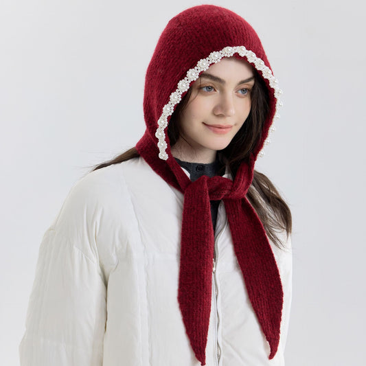 Trendy Knitted Pearl Beret Warm Ear Covering Hat
