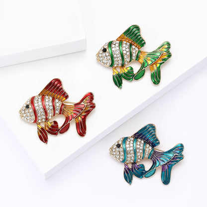 Luxury Enamel Goldfish Brooch Pendant Cute Animal Pin Jewelry