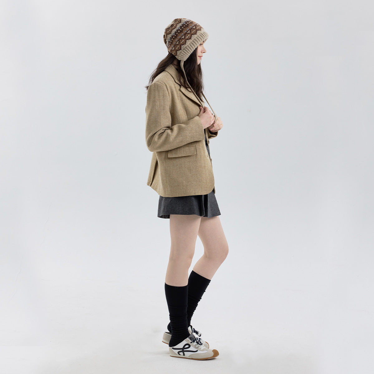 Fair Isle Knit Beanie Hat with Ear Covers - Windproof and Warm