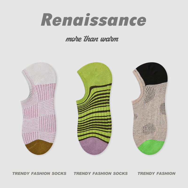 Socks Vintage Embossed Combed Cotton No Show