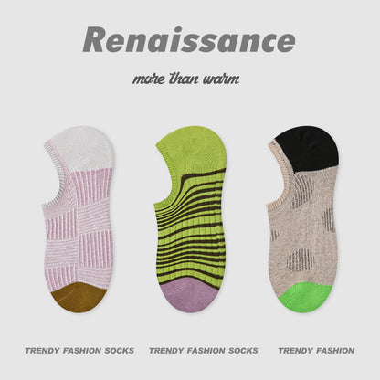 Socks Vintage Embossed Combed Cotton No Show