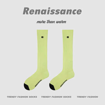 Calf Socks Colorblock Moisture Wicking Athletic