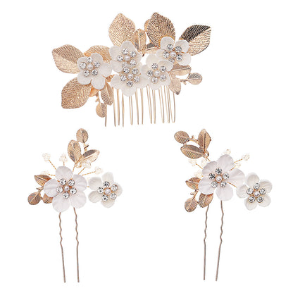 Vintage Floral Leaf Hair Comb Set for Brides and Events