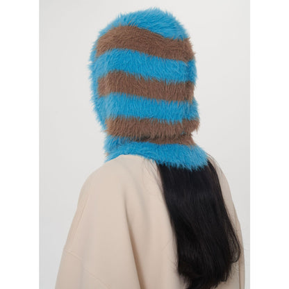 Trendy Two-Tone Striped Faux Mink Knit Beanie for Women