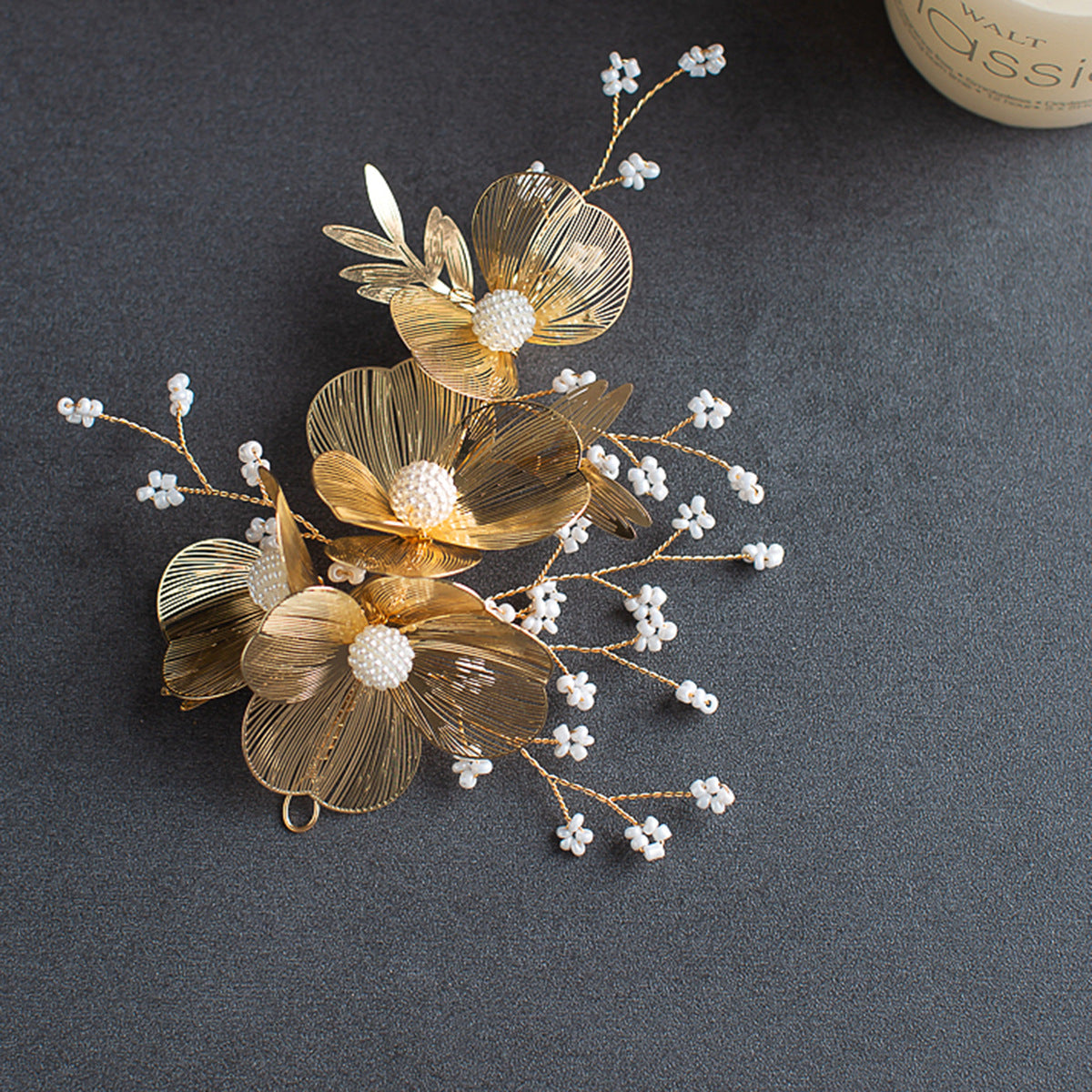 Golden Flower Bridal Headpiece with Matching Earrings