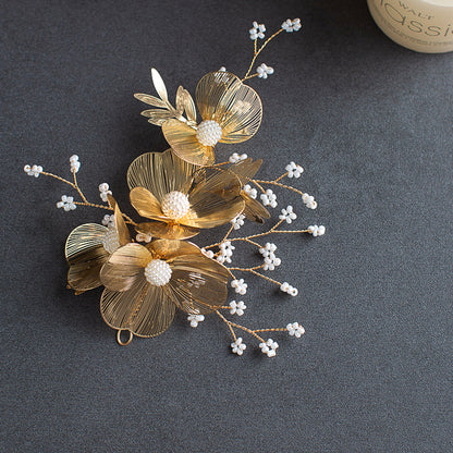 Golden Flower Bridal Headpiece with Matching Earrings
