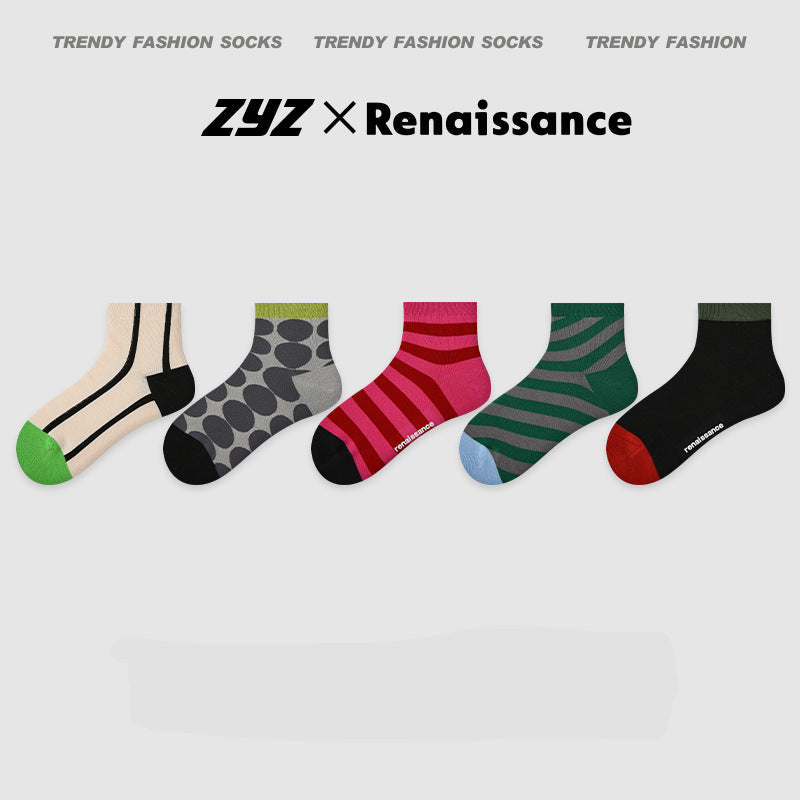 Socks Colorblock Striped Dot Combed Cotton Sporty