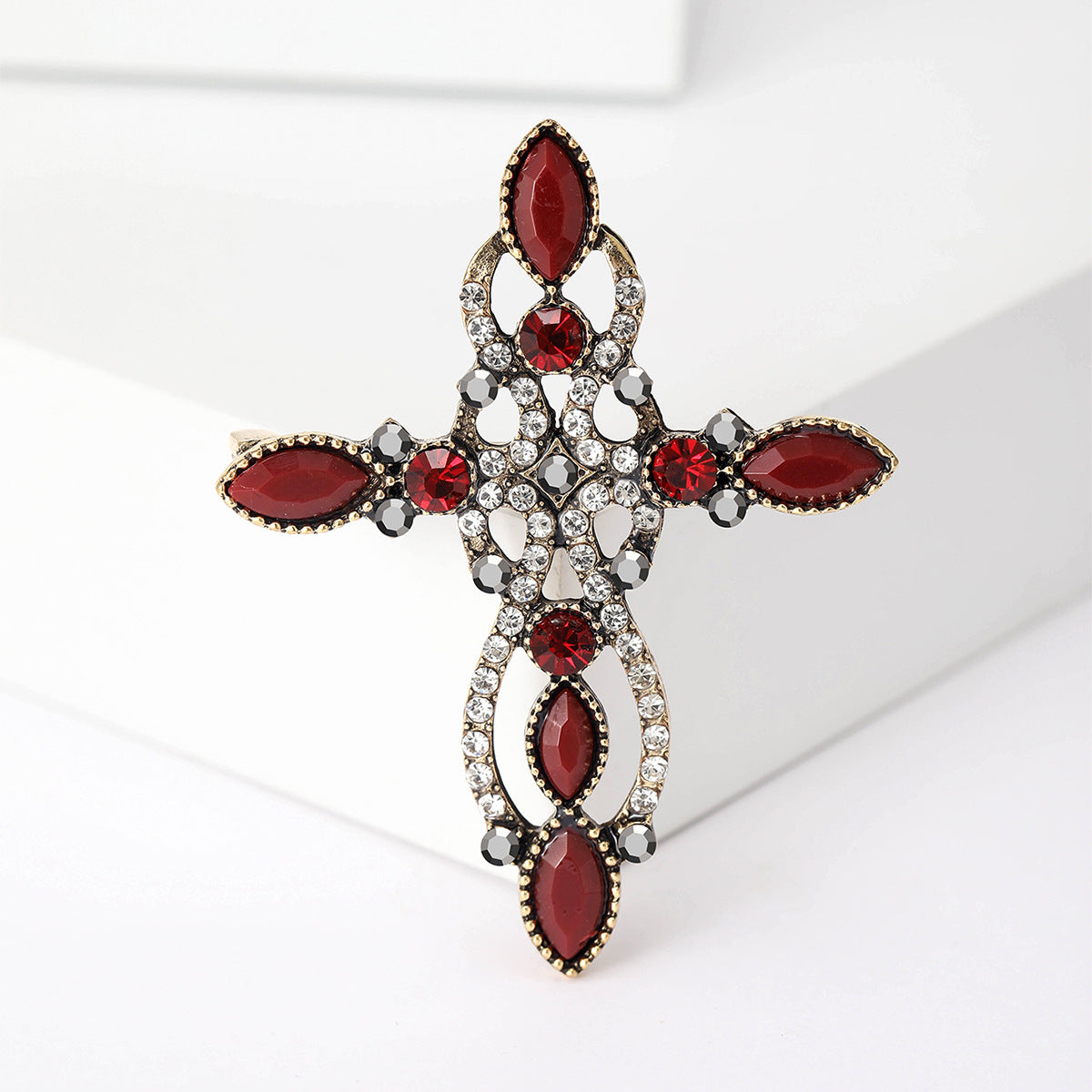 Retro Cross Rhinestone Brooch Unique Accessory for Blazers and Sweaters