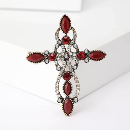 Retro Cross Rhinestone Brooch Unique Accessory for Blazers and Sweaters