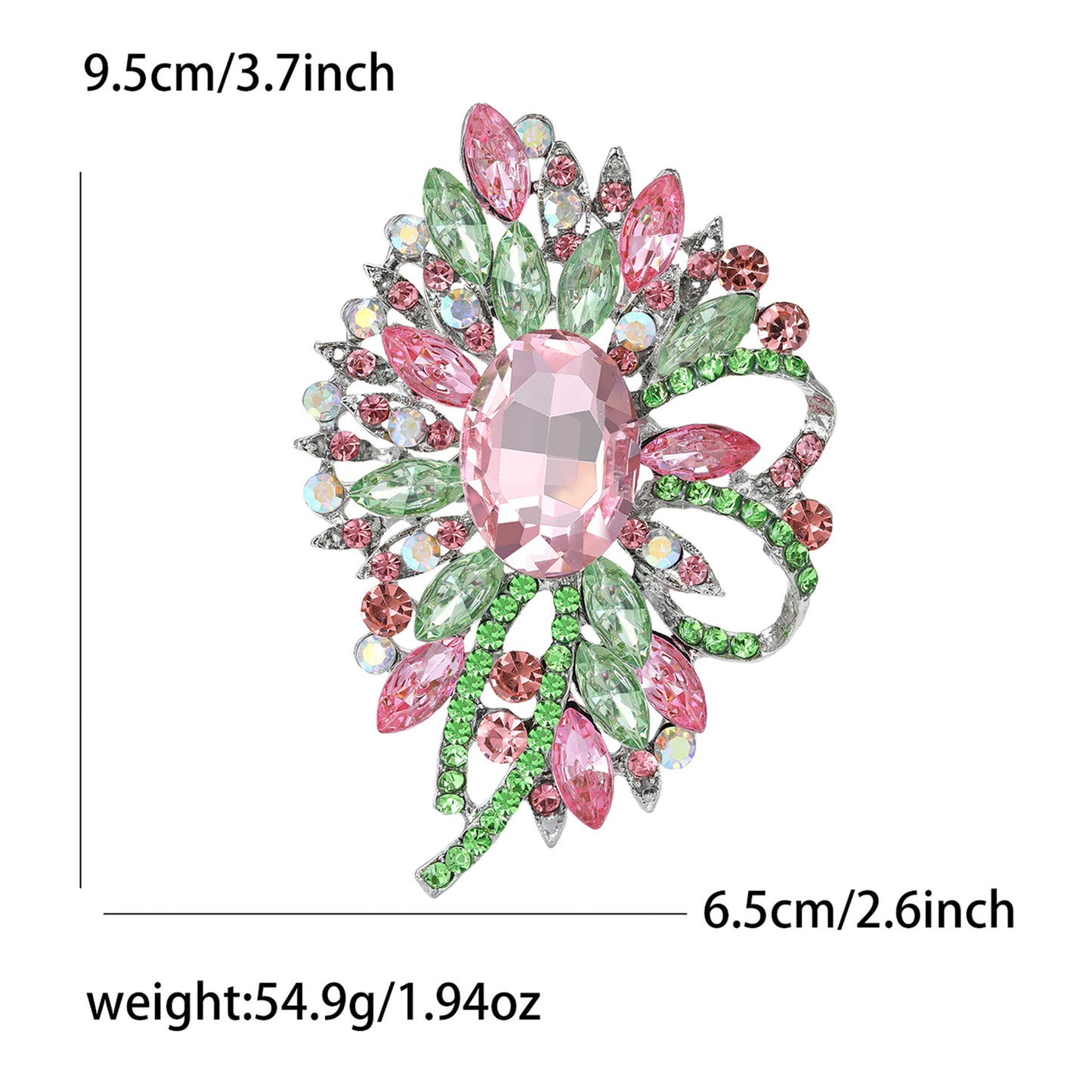 Fresh Green Floral Crystal Glass Brooch Elegant Clothing Accessory
