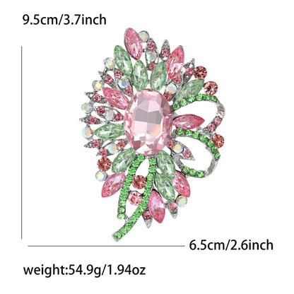 Fresh Green Floral Crystal Glass Brooch Elegant Clothing Accessory