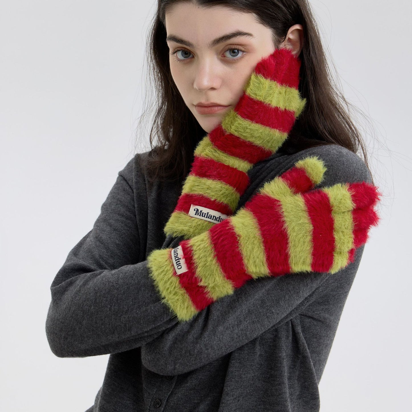 Trendy Striped Knit Fingerless Gloves for Women