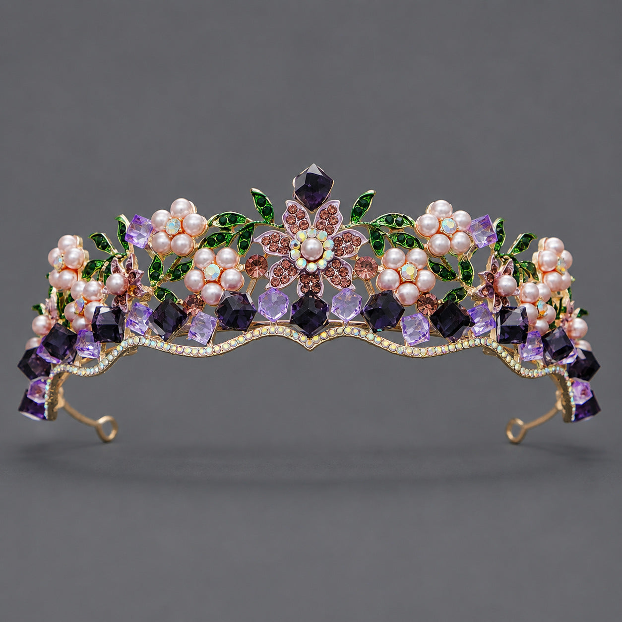 Vintage Floral Crown with Pearls for Bridal Photography