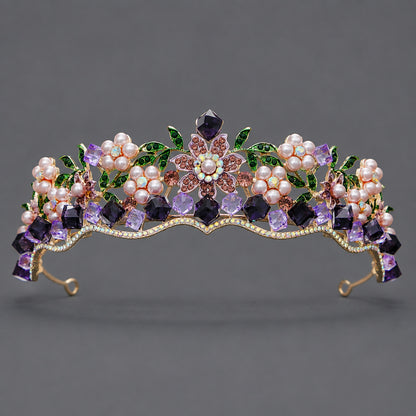 Vintage Floral Crown with Pearls for Bridal Photography