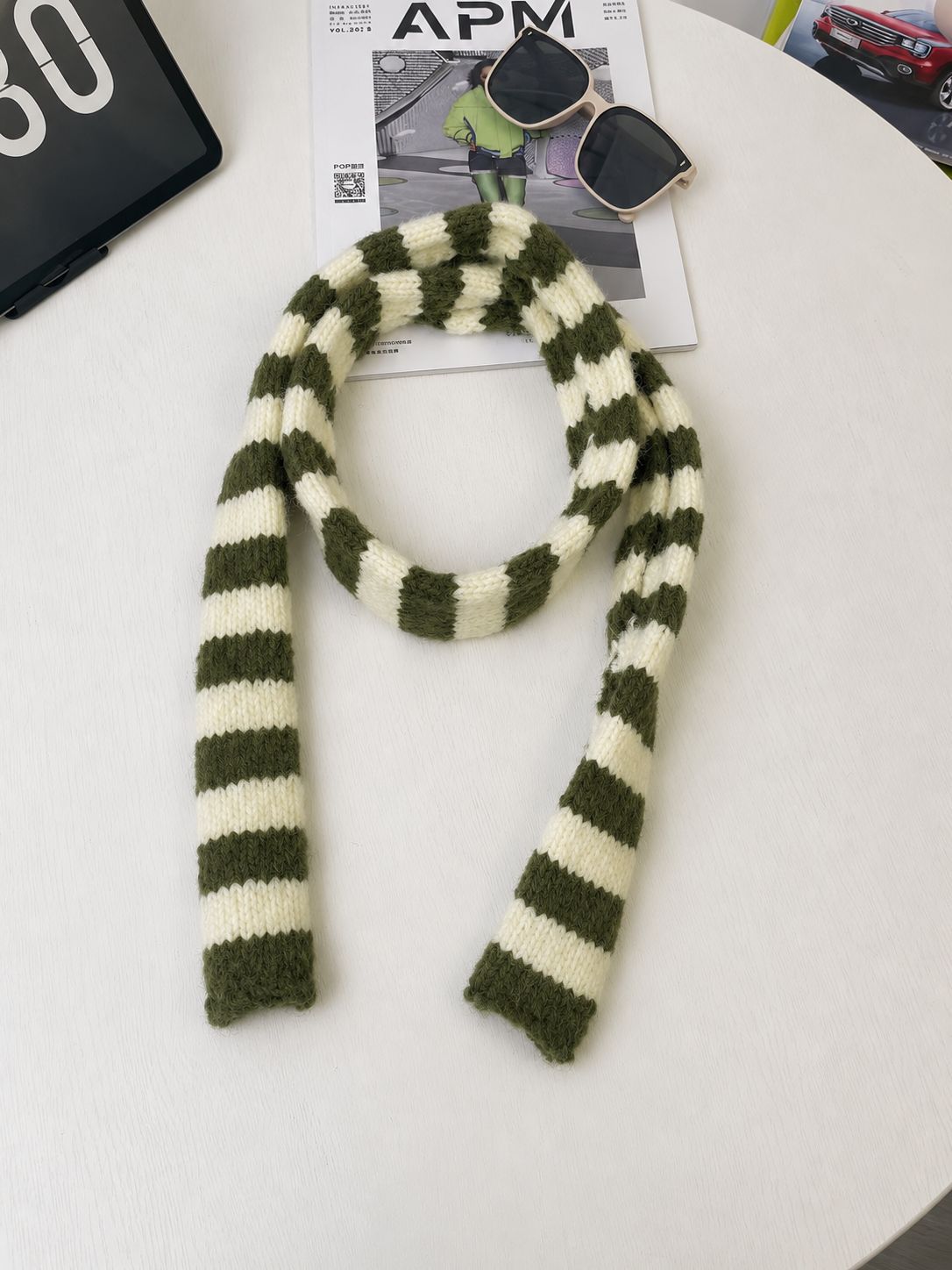 Retro Striped Knit Scarf Cozy Multicolor Infinity Scarf