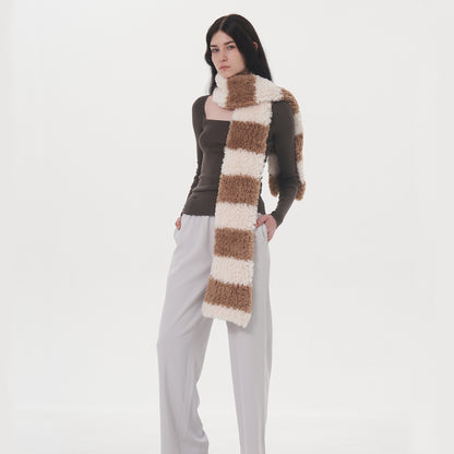 Soft Striped Two-Tone Plush Scarf for Women - Thick and Cozy