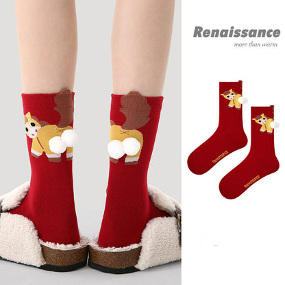 Mid Calf Horse Motif Cotton Blend Comfort Socks
