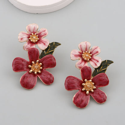 Floral Enamel Drop Earrings Versatile Office Chic