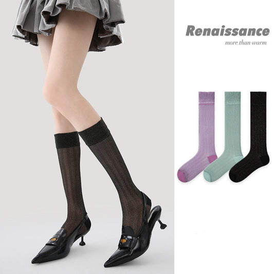 Renaissance Hollow Mesh Cotton Mid Calf Socks