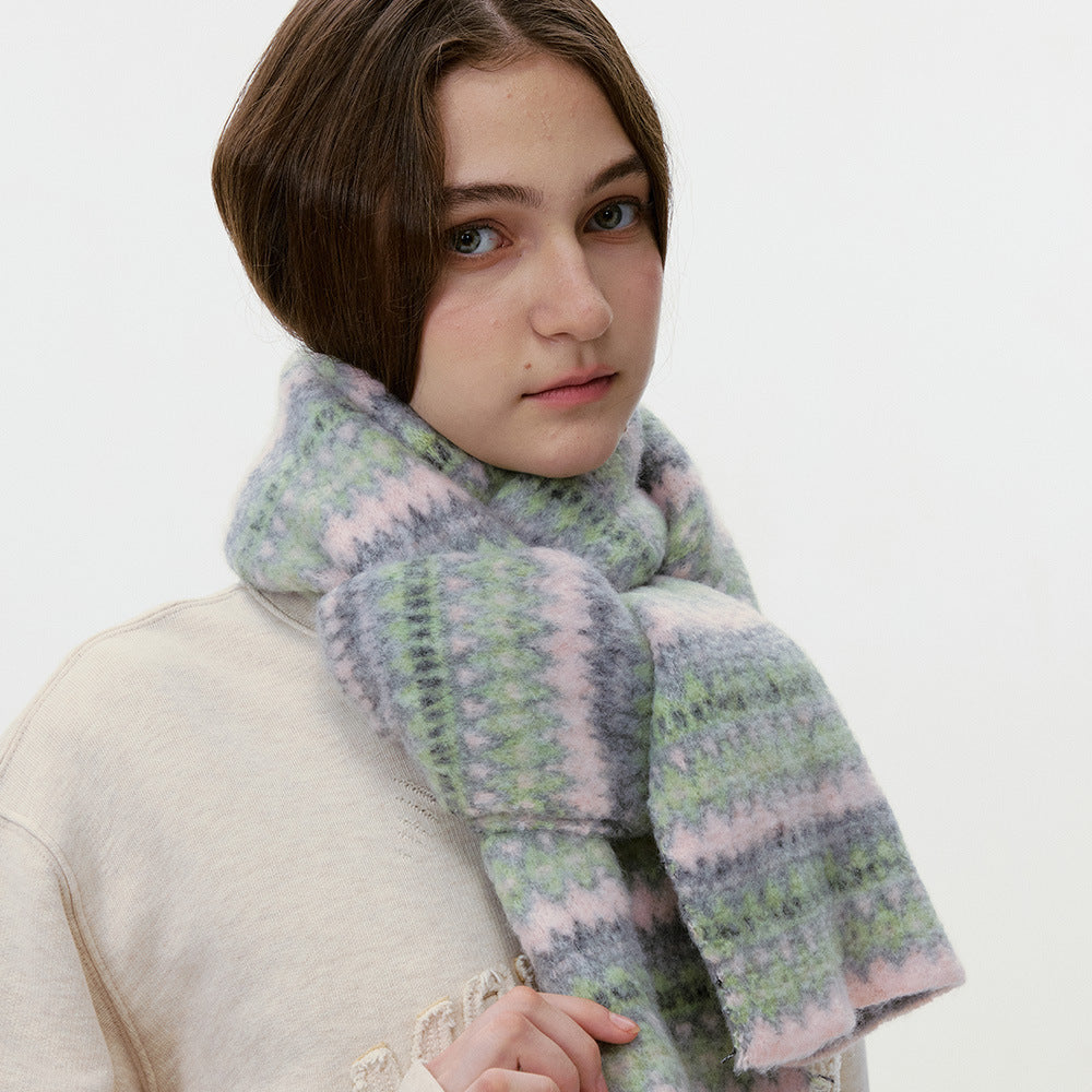 Nordic Vintage Striped Scarf Soft Knitted Warm Neck Wrap