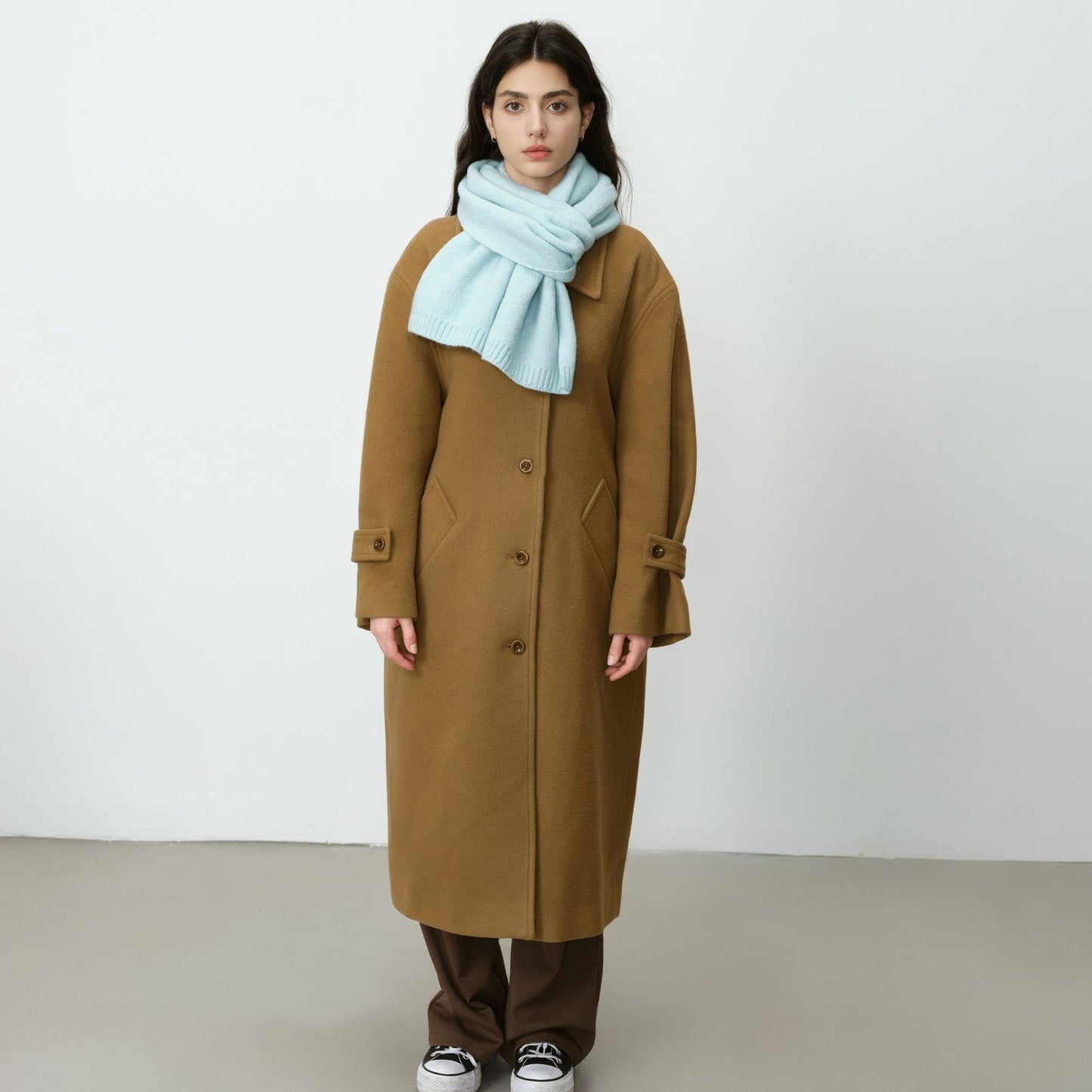 High-Quality Solid Color Wool Blend Knitted Scarf for Women