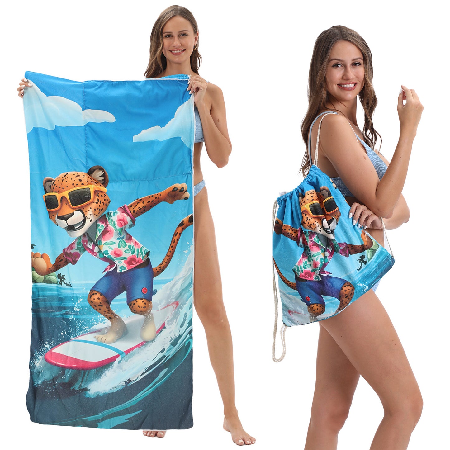 Foldable Beach Towel with Floral Print - Quick-Dry Microfiber