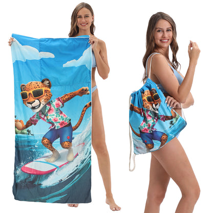 Foldable Beach Towel with Floral Print - Quick-Dry Microfiber