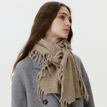 Solid Color Knitted Fringe Scarf for Men and Women
