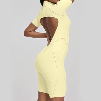 Color Block Yoga Jumpsuit with Hollow Back Spaghetti Strap