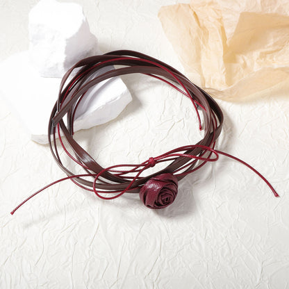 Long Layered Camellia Lariat Necklace Dark Chic