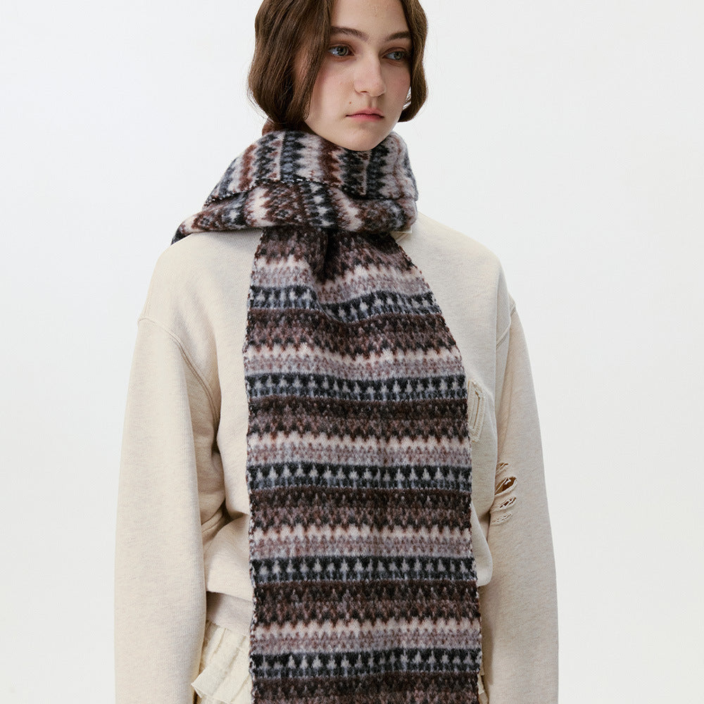 Nordic Vintage Striped Scarf Soft Knitted Warm Neck Wrap