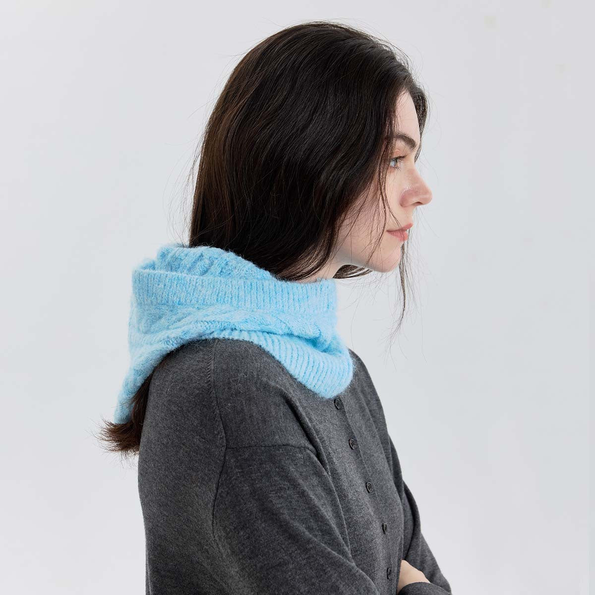 Handmade Wool Blend Knit Beanie with Neck Warmer for Women