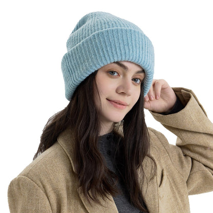 Women's Double-Layer Knitted Hat with Wool - Warm, Stylish, and Versatile