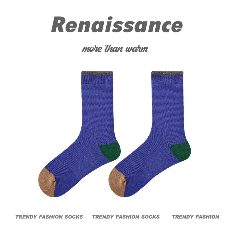 Mid Calf Seamless Wool Blend Striped Socks