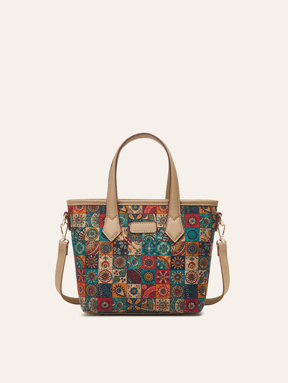 Vintage Ethnic Print Tote Bag Women's Large Capacity Handheld Shoulder Bag