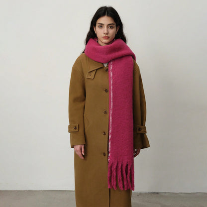 Solid Color Fringed Scarf Stylish Warm Winter Wrap
