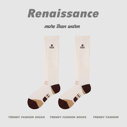 Calf Socks Colorblock Moisture Wicking Athletic