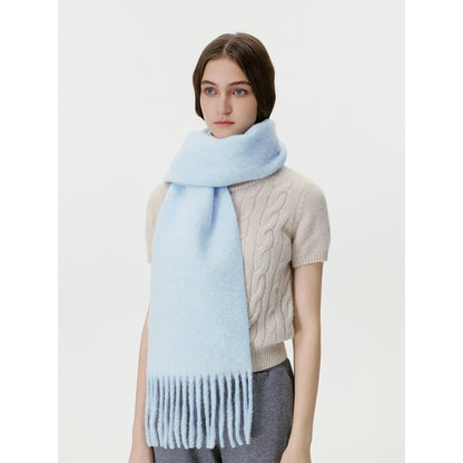 Solid Color Fringed Scarf Stylish Warm Neck Wrap