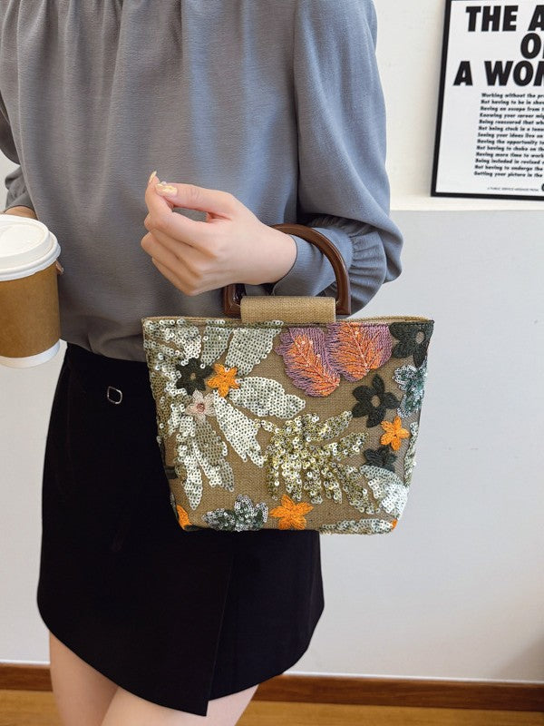 Trendy Floral Handbag Stylish Artisanal Large Tote Bag