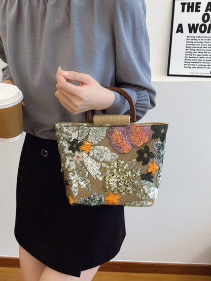 Trendy Floral Handbag Stylish Artisanal Large Tote Bag