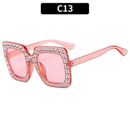 Colorful Square Rhinestone Sunglasses Trendy Bling Shade