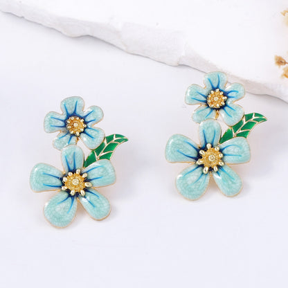 Floral Enamel Drop Earrings Versatile Office Chic