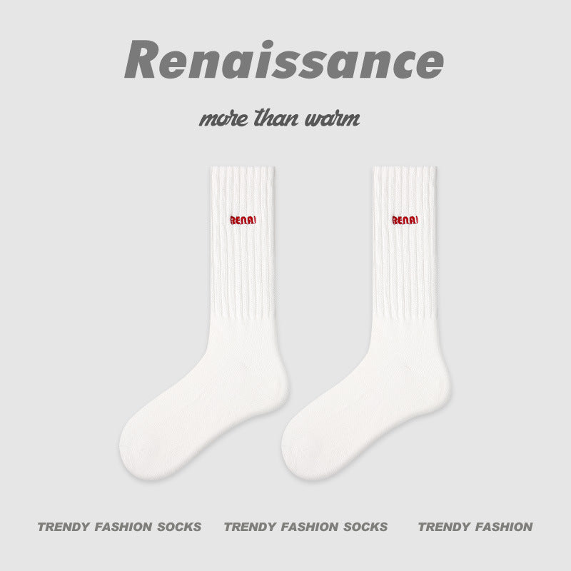 Mid Calf Embroidered Letter Cotton Socks Renaissance