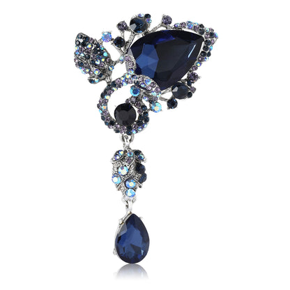 Creative Alloy Rhinestone Water Drop Glass Brooch Fashionable Floral Accessory