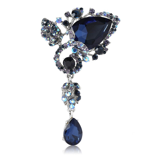 Creative Alloy Rhinestone Water Drop Glass Brooch Fashionable Floral Accessory